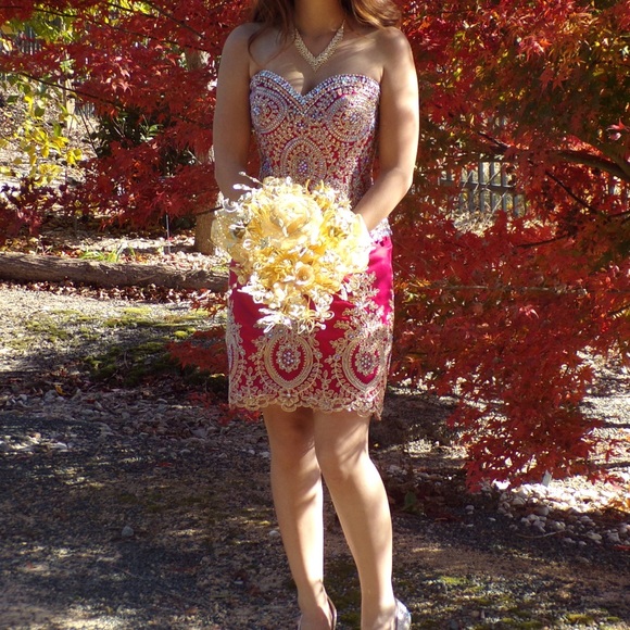 Hand Beaded Strapless Ball Gown - Picture 2 of 7